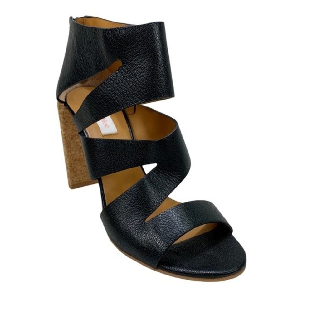 See by Chloe Dania Pietra Black Leather Cutout Cork Heels Sandals 39.5 / 9.5